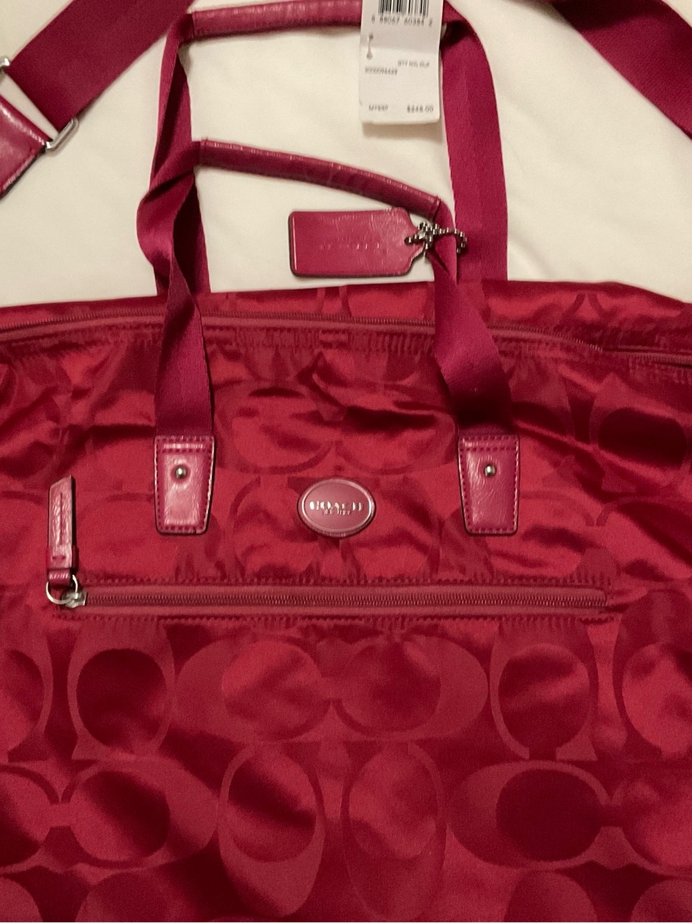 Coach Vintage Red Signature Tote with Leather Trim- made 2014